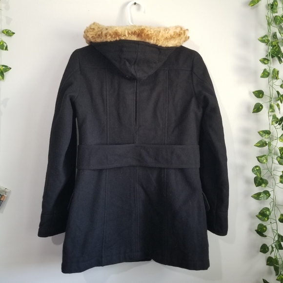 American Eagle Wool Leather Wooden Toggle SM PeaCoat Hooded Womens - Picture 11 of 11